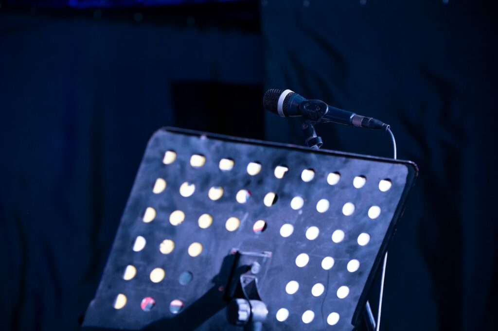 Microphone and stand seen on stage